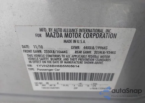 2011 Mazda Mazda6 I Sport from USA, damaged, VIN 1YVHZ8BH6B5M05614